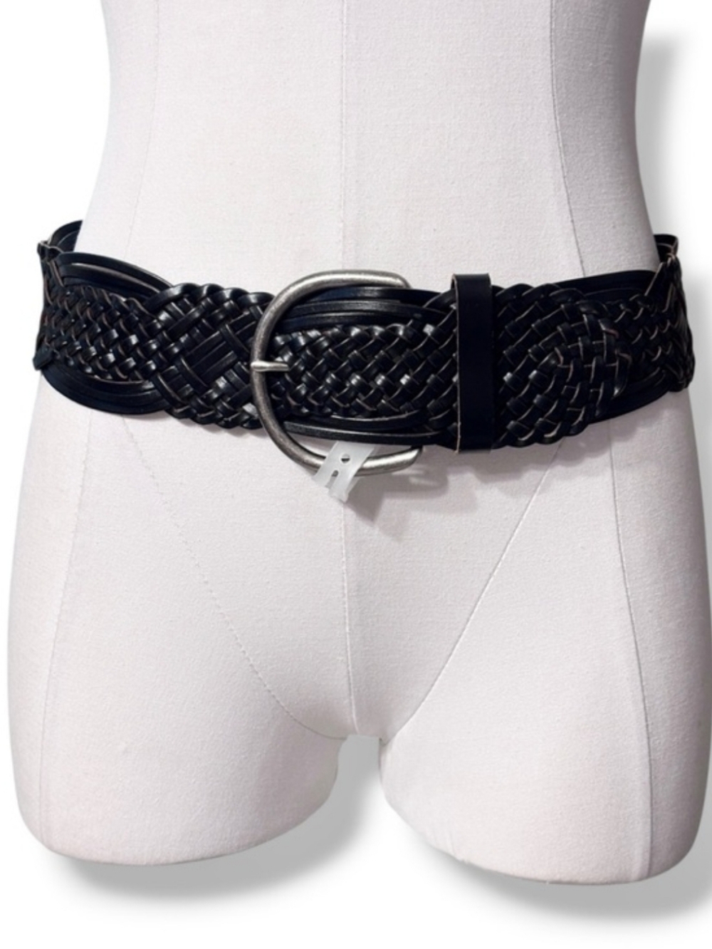 MOSSIMO Wide Black Braided Leather Belt Size XS NWT